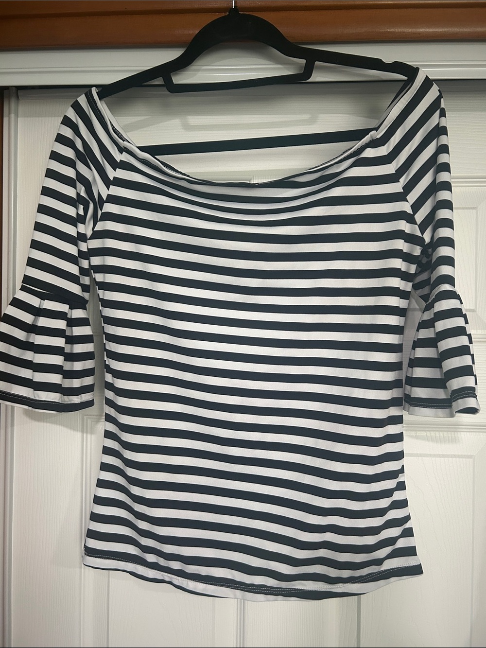 Ina Black & White Striped Off-Shoulder Crop Top